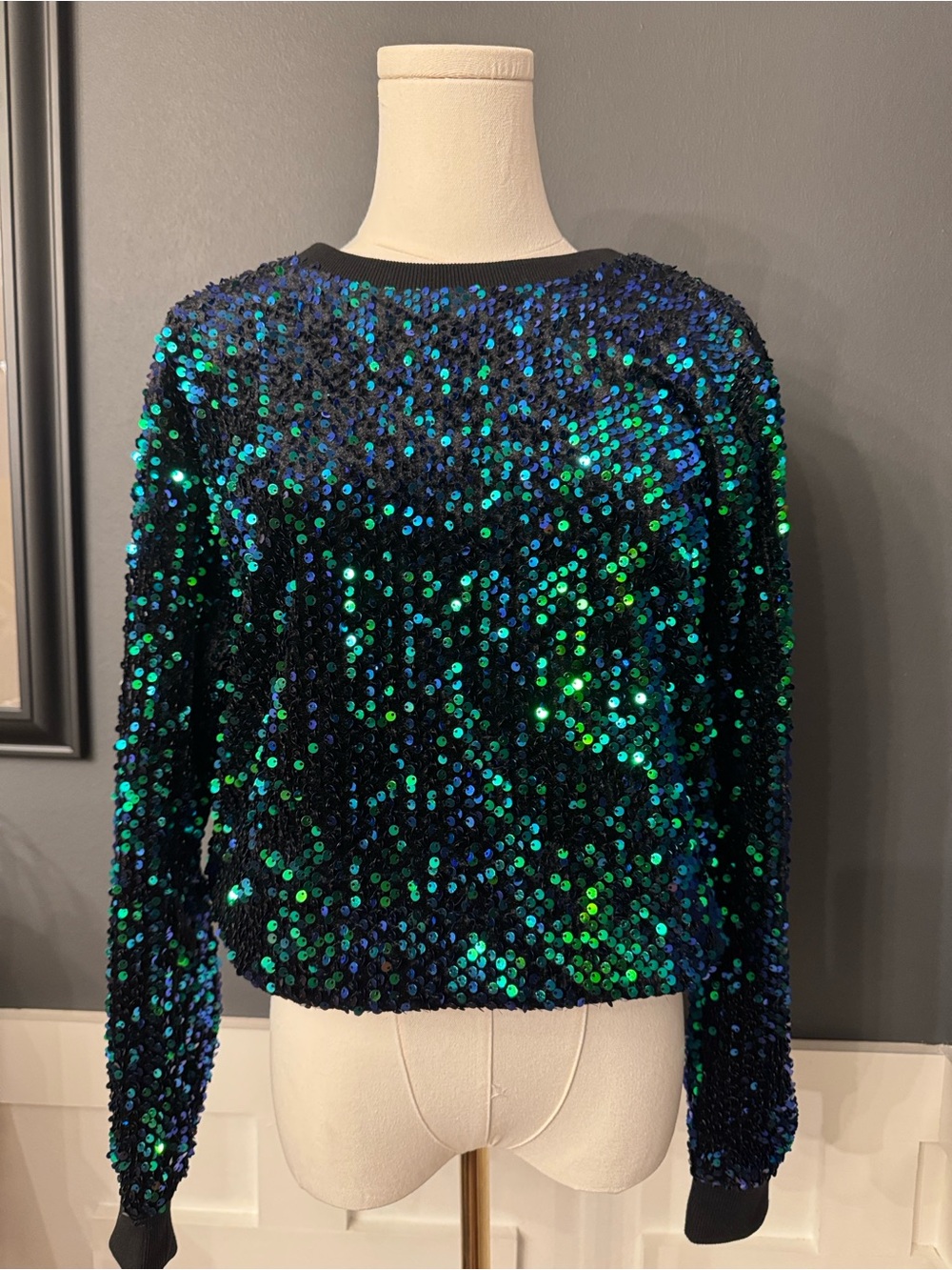 Anthropologie Sequin Velvet crew neck